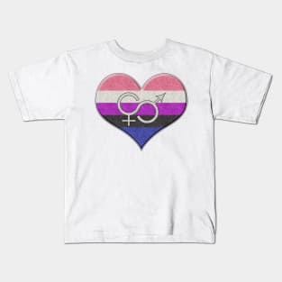 Large Gender Fluid Pride Flag Colored Heart with Ace Symbol Kids T-Shirt
